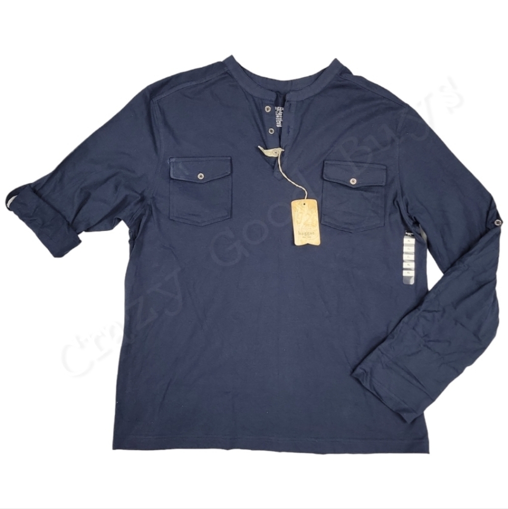 Haggar Men's Navy Blue Slim Fit Short Sleeve Long Sleeve Shirt, XL